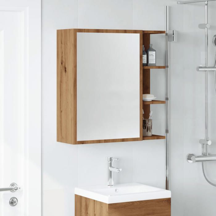Promo printempsCabinet à miroir de bain CLARENCE 60 kg capacité Placard Mural chêne artisanal 62 5x20 5x64 cm - M849255