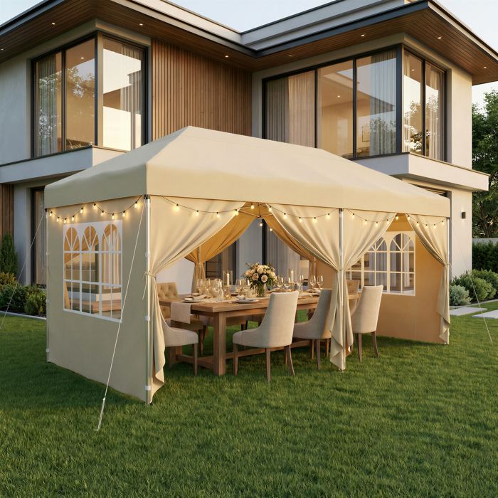 SONGMICS Pergolas pliant protection solaire avec parois ext&eacute;rieur beige