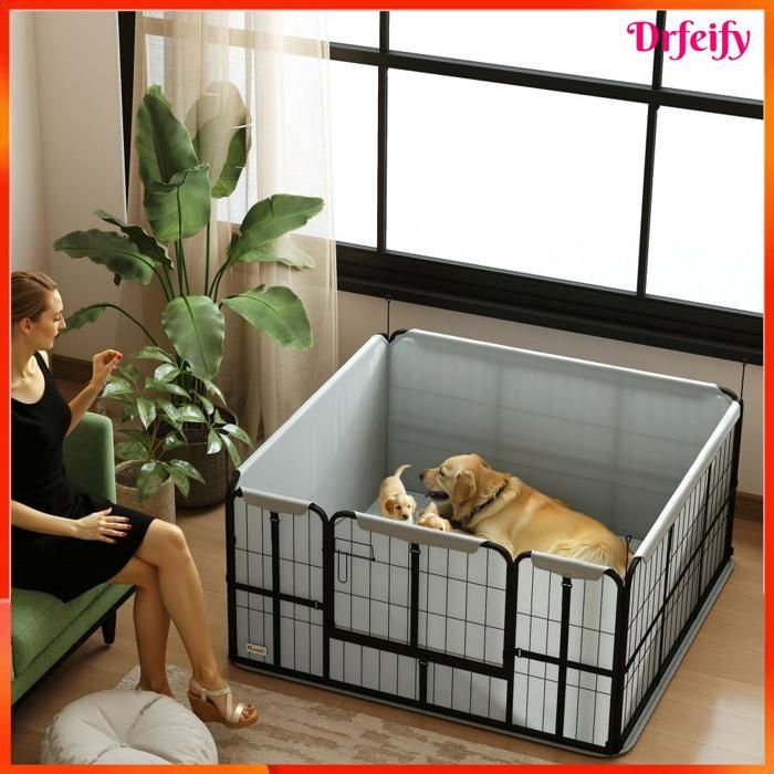 Caisse de mise bas pour chiens - AKOZON - 10471 - 122x122x60 cm - Noir - Oxford 600D & acier Caisse de mise bas pour chiens - AKOZON - 10471 - 122x122x60 cm - Noir - Oxford 600D & acier