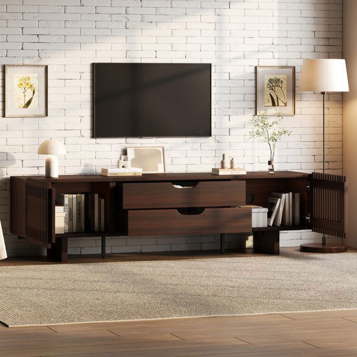 Meuble TV de 180 × 40 × 45 cm doté de deux tiroirs et de portes originales adapté aux téléviseurs de 75 pouces et moins
