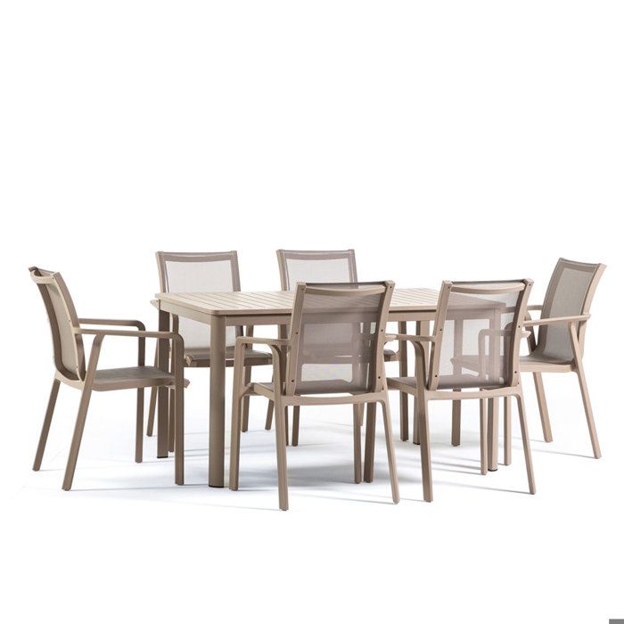 Set repas de jardin 6 places avec table 140x85 en acier et 6 chaises avec accoudoirs en textilène David + Victoria - Boue