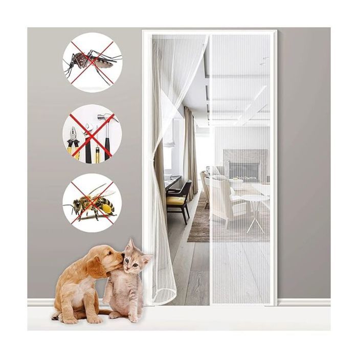 Moustiquaire Porte Fenêtre Magnétique 140x210cm Blanc moustiquaire porte fenetre Anti Mosquito Magnet avec Durable Maille