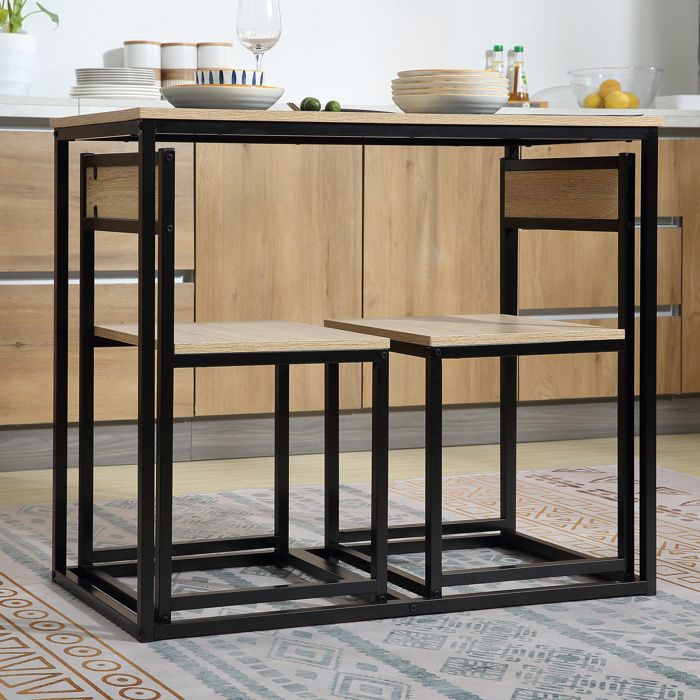 MOTHINESSTO715-Ensemble Table et chaises de Salle à manger Set de 1 Table + 2 chaises encastrables pour Cuisine - métal Noir Aspect