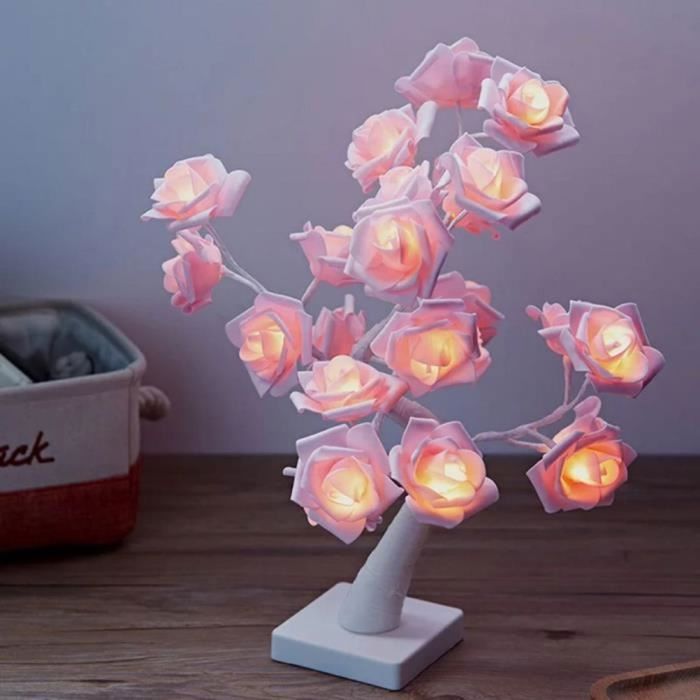 Lampe de chevet LED Lampe à poser Tactile Romantique Branches Réglables Lumière de Rosier DIY Lumière chaude-Rose .