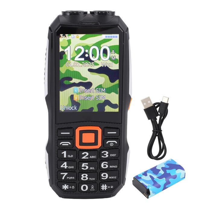 Téléphone senior 2G débloqué – Nosheir – K6000 – Boutons XL 6800 mAh lampe torche – usage senior/enfant – noir
