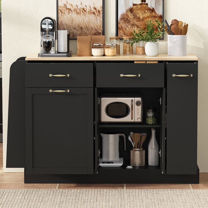 Buffet noir - Meuble de rangement moderne avec compartiment pour poubelle et étagères - MDF - Pour cuisine