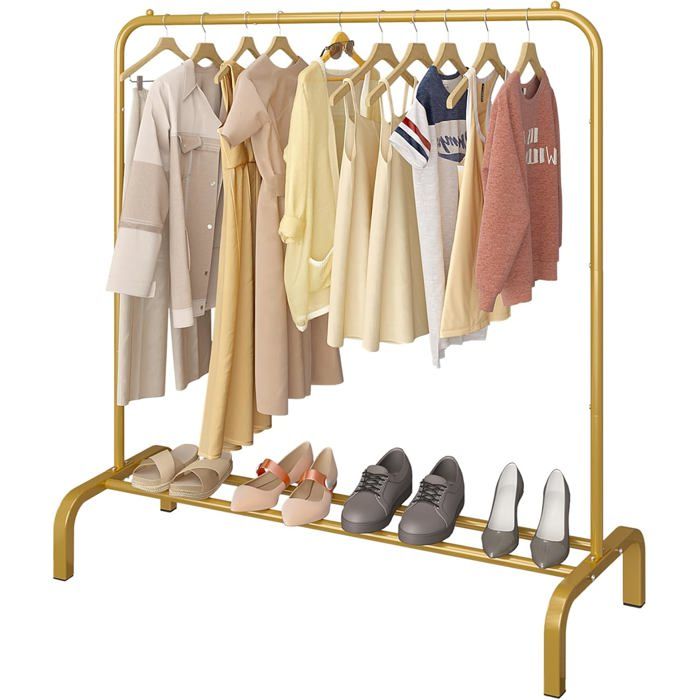 Portant À Vêtements En Métal Avec Support Inférieur Pour Manteaux Jupes Chemises Et Pulls Doré 110Cm[AT3]