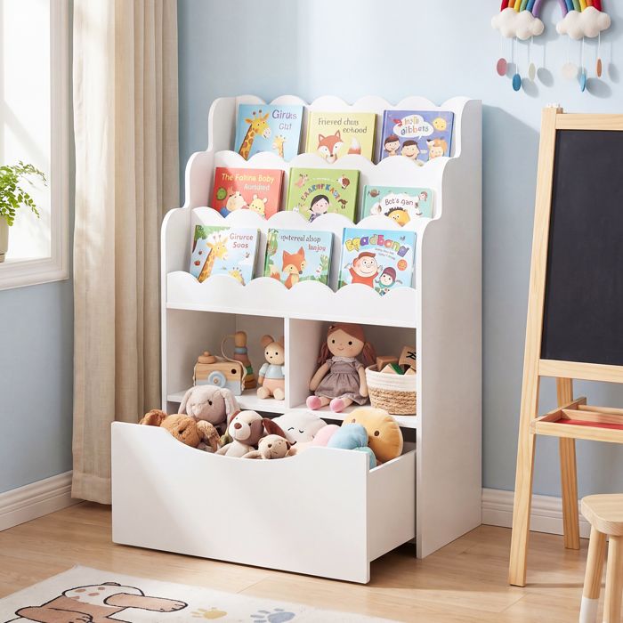 Bibliotheque Enfant-COSTWAY-5 Niveaux avec Tiroir sur Roulettes 2 Compartiments Ouverts Meuble Rangement Jouet 60 x 30 x 91 Blanc Bibliotheque Enfant-COSTWAY-5 Niveaux avec Tiroir sur Roulettes 2 Compartiments Ouverts Meuble Rangement Jouet 60 x 30 x 91 Blanc