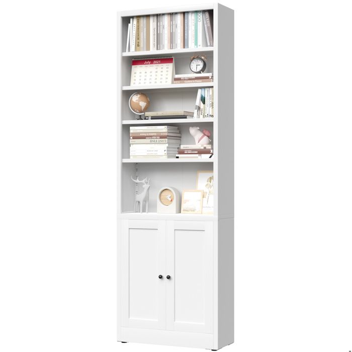 Bibliothèque en métal blanc avec porte 5 niveaux étagères réglables style industriel