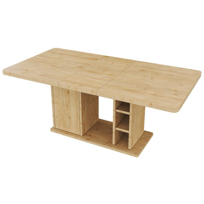 Table à manger extensible - 140/180 x 80 cm - 6 à 8 personnes - avec rangement - MDF - coloris chêne