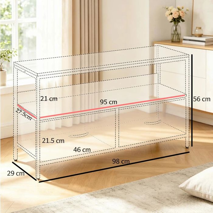 Meuble TV bas style industriel 98 x 29 x 56 cm avec 2 tiroirs pliants étagère ouverte métal et MDF JOINERY