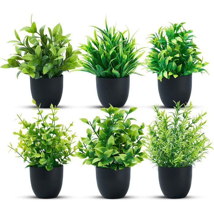 6 Pièces Petit Plantes Artificielles En PotMini Fausse Plante Avec Pot Plante Verdure Artificielle En Plastique Pour Bureau[AT345]