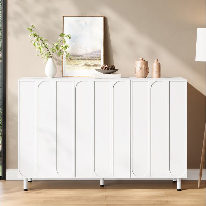 HOMVRA Meuble à chaussures 2-en-1 sideboard 3 portes blanc étagères réglables pieds métalliques