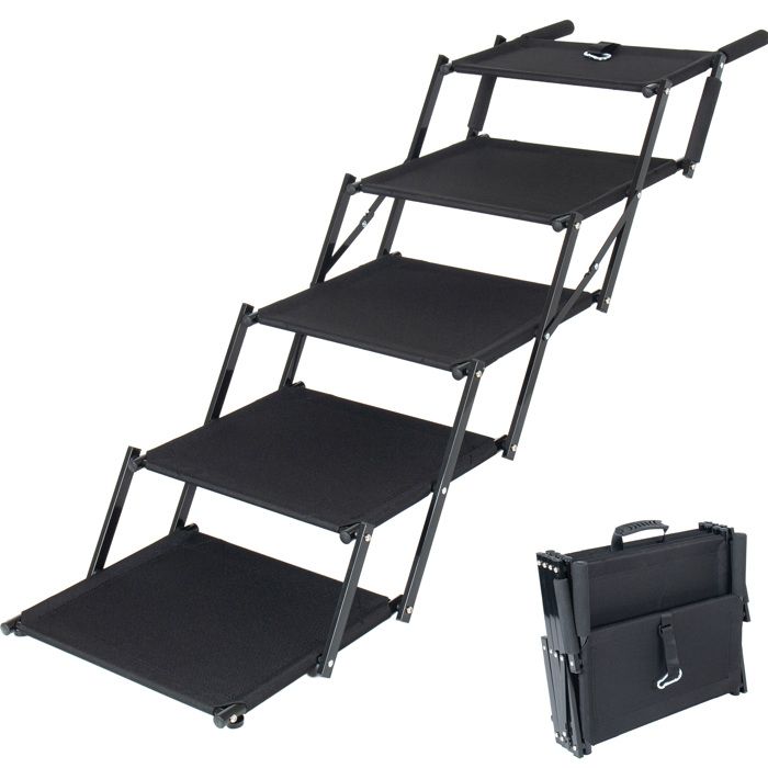 ROVRYN Escalier pliable pour chien 5 marches inclinables en acier noir surface antidérapante