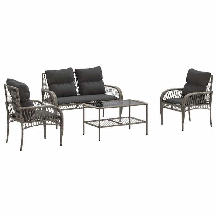 Meuble de balcon - HAOSHOP - Salon de jardin 4 pcs avec coussins gris résine tressée&01_59007