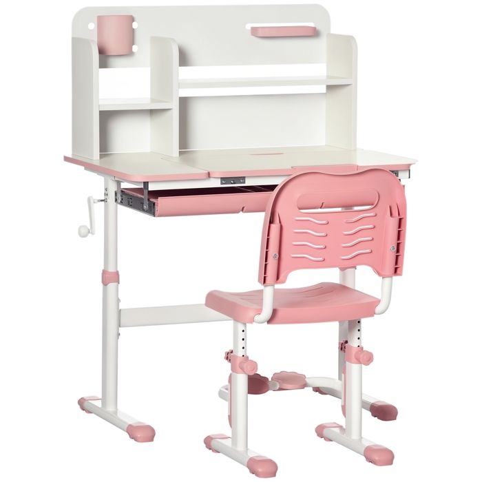 Bureau et chaise enfant - Ensemble de mobilier - Tiroir de rangement - Rose - Panneaux MDF - Dimensions 80 x 52 x 109 cm - ZENLINKJH