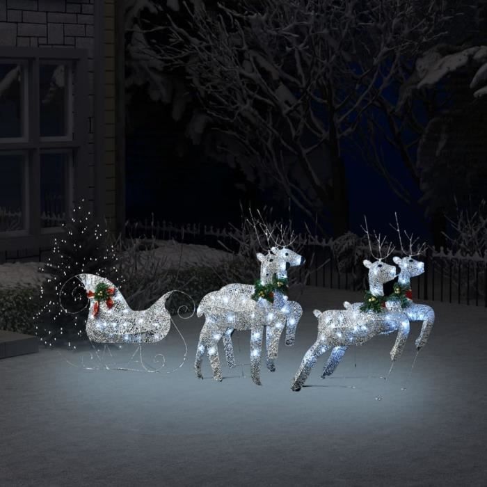 Renne et traîneau de décoration Noël 100 LED Extérieur Argenté