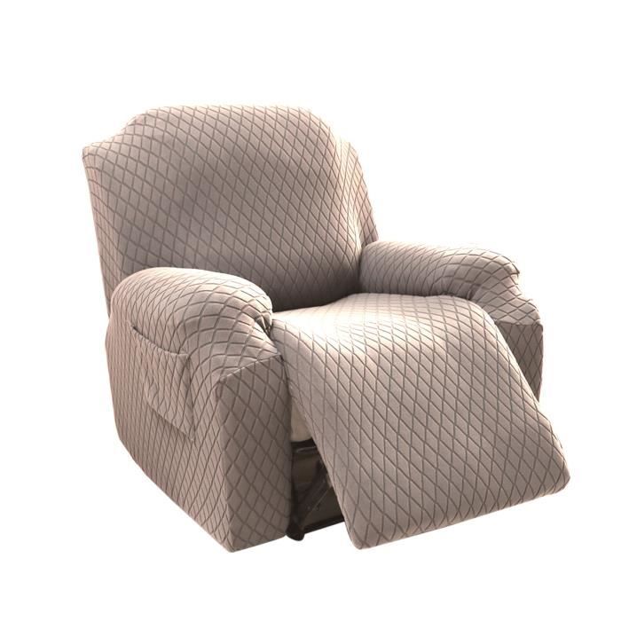Spandex Extensible Housse Fauteuil Relax 1 Place Doux 4 Pièce Housse De Fauteuil Inclinable avec PochesKaki