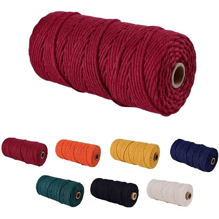 Kit Fil Macramé 3mm - 3x100m (rouge, Café, Vert) - Coton 4 Fils Pour DIY