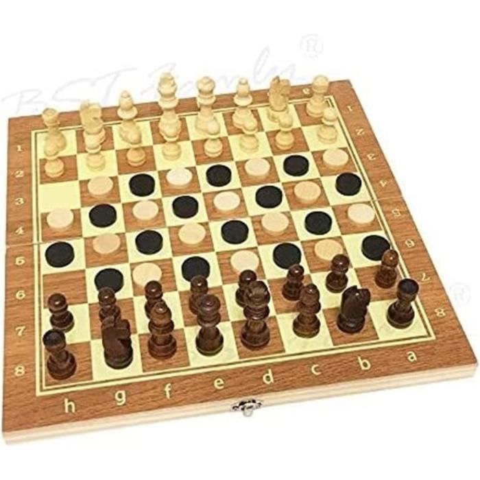 Jeu d'Échecs, 3 en 1 Echiquier Magnétique avec Dames et Backgammon, Echecs en bois pour Débutants et Voyage avec Boîtier de Rangement