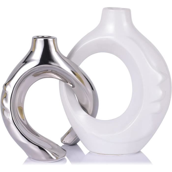 Vase déco moderne vase à fleur vase en céramique vase argent / gris hauteur 30 cm
