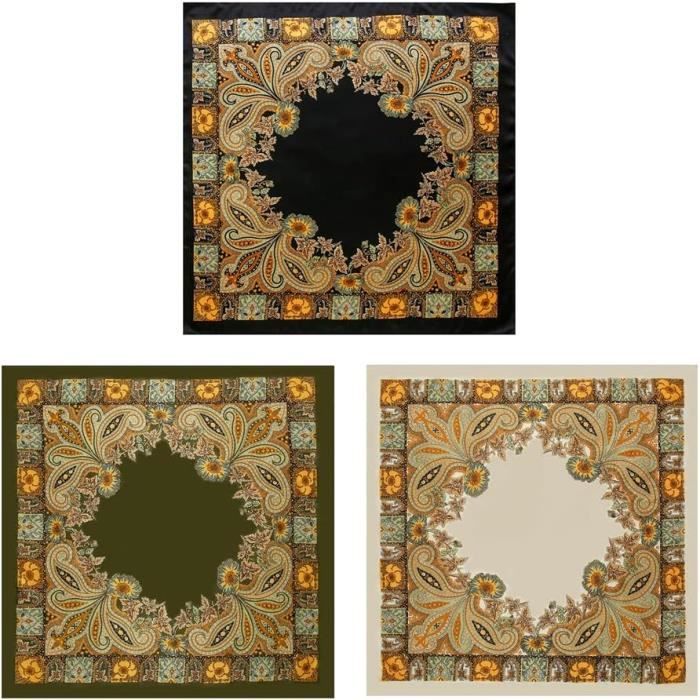 Grand FOULARD Carré Vintage Pier Olivier Fleur Bleu Noir Vert