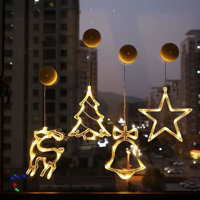 Lumières De Fenêtre De Noël, 4 X Lumières De Ventouse À Led, Guirlande  Lumineuse Fenêtre Noël, Décoration De Noël Lumineuse,[u1838]