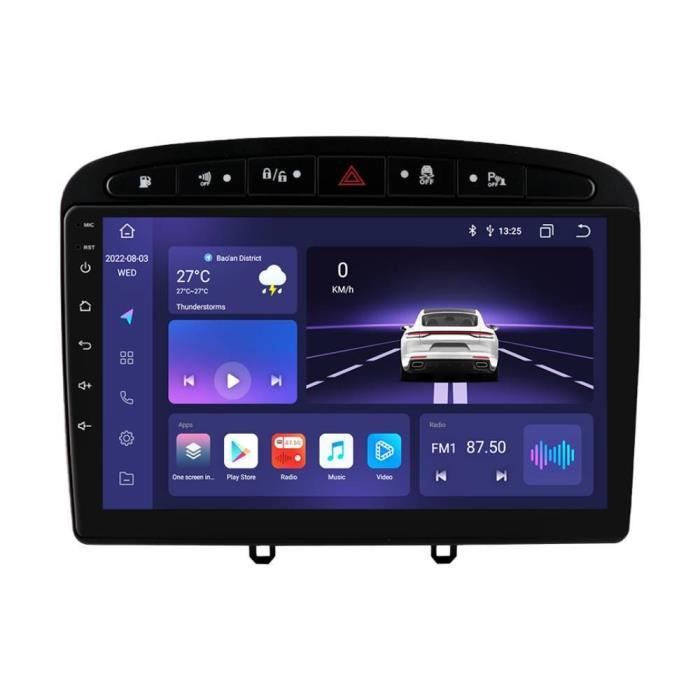 Autoradio Android 12 pour Peugeot 308/408(2007-2013) [2Go+32Go]9 Pouces Écran Tactile avec GPS Carplay AndroidAuto