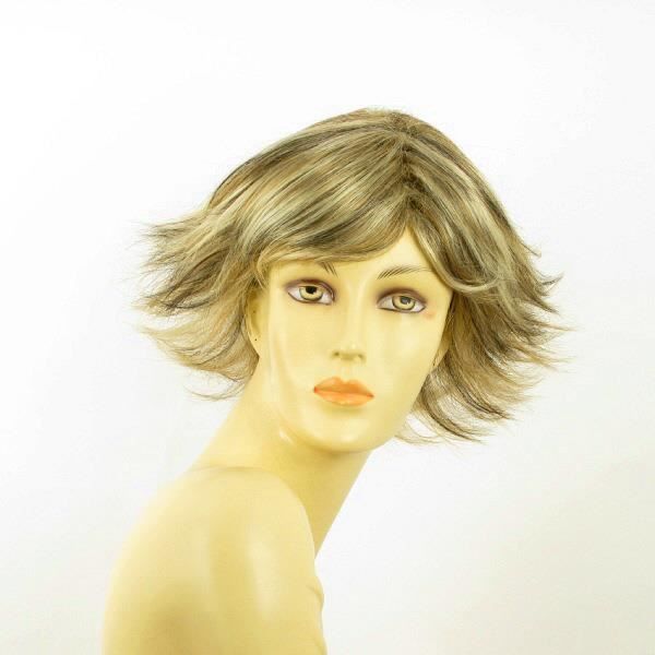 Perruque Courte Femme ALINE F27613 - Blond Foncé Avec Mèches Claires, Synthétique, Taille Moyenne