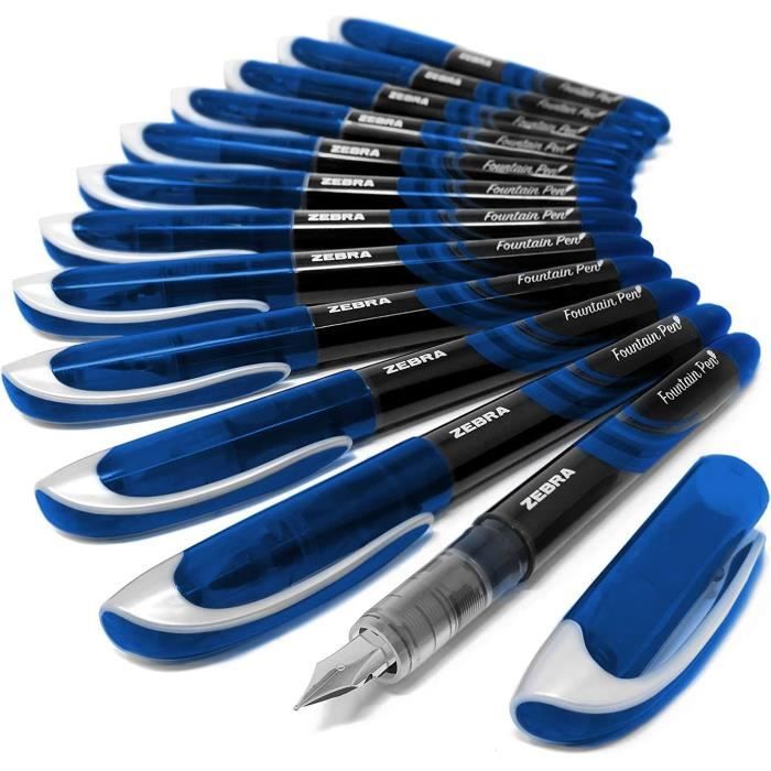 Zebra Fuente - Set Di 10 Penne Stilografiche Usa E Getta Con Astuccio Rigato - Pennino 0,6 Mm, Inchiostro Colorato (2 Nere, 2 Blu, 2 Viola, Verde, Azzurro, Rosa, Rossa) - Per Scuola, Ufficio, Università