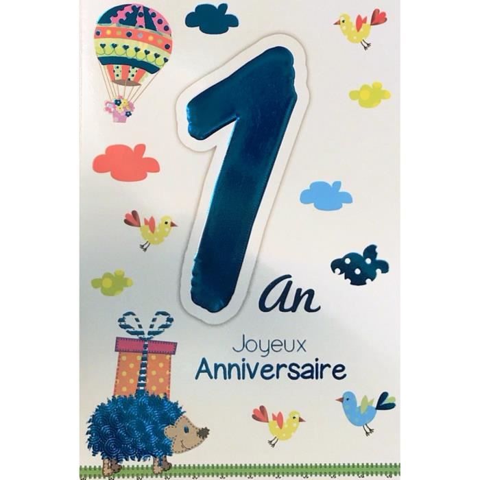 Age Mv 69 00 Carte Joyeux Anniversaire 1 An Bebe Garcon Fille Motif Herisson Cadeau Montgolfiere Ballon Oiseaux Cdiscount Maison