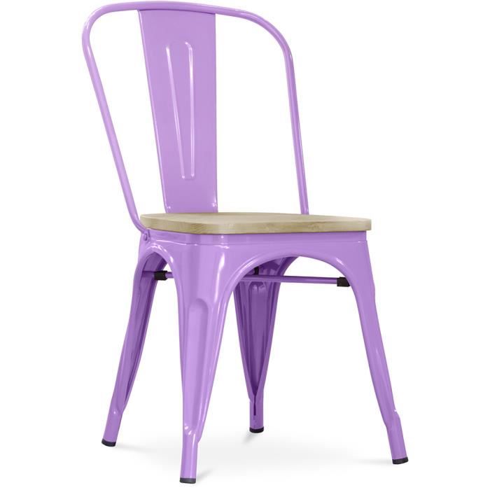 chaise bistrot metalix - métal et bois clair violet clair - blanc - bistrot metalix