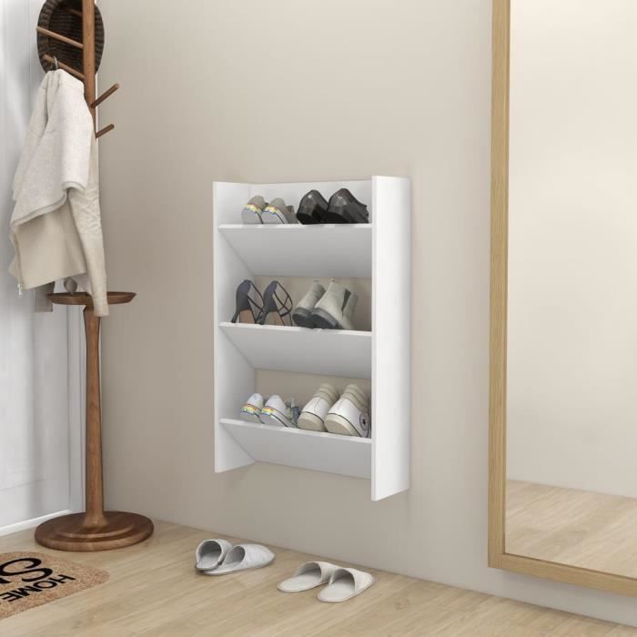 Meuble à chaussures Contemporain - JILL Armoire à chaussures murale Blanc 60x18x90 cm FRH1rXcM