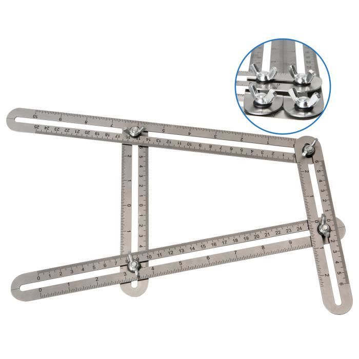 Outil de modèle d'angle Règles de mesure multi angles Quatre bras pliant Acier inoxydable Règle Outil de modèle d'angle Règles de mesure multi angles Quatre bras pliant Acier inoxydable Règle