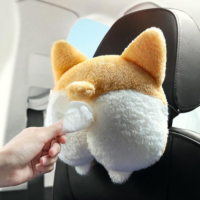 Boîte à Mouchoirs Voiture Chien Mignon - Distributeur Serviettes Peluche Animée 23x33cm