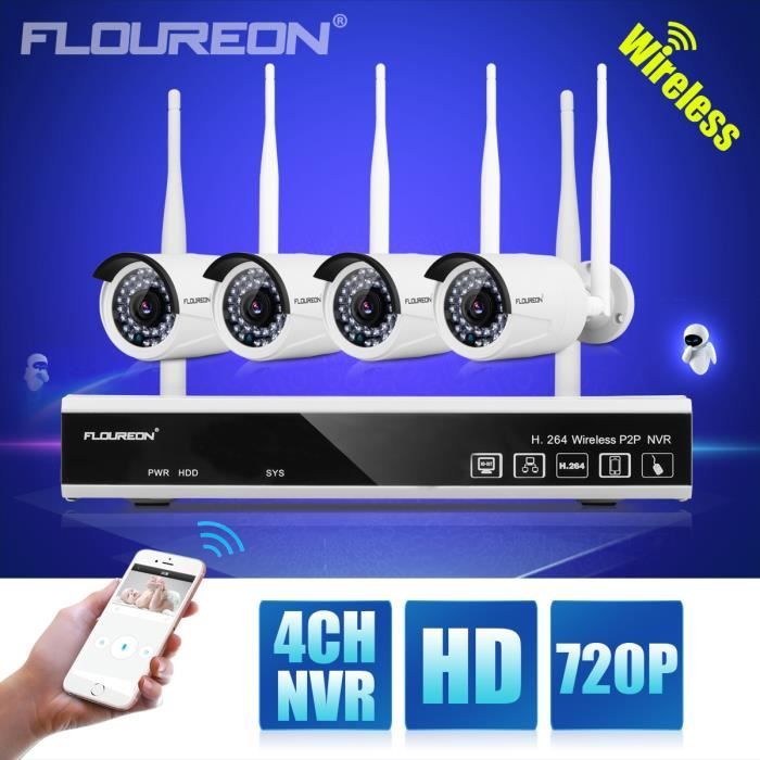 Kit Caméra de Vidéosurveillance Sans fils Wifi Extérieur 4CH 1080P HD ...