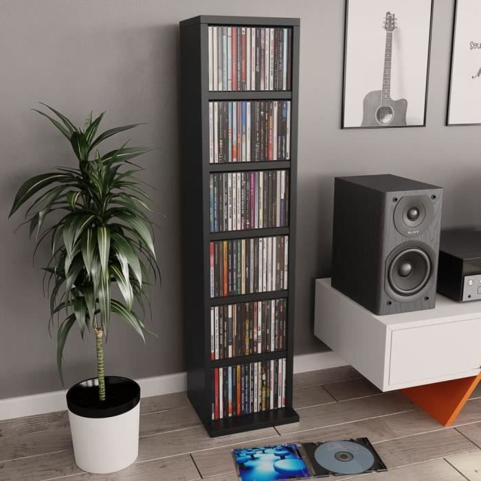meuble range cd & bibliothèque étagère & meuble de rangement & noir 21x20x88 cm aggloméré décoration&499150