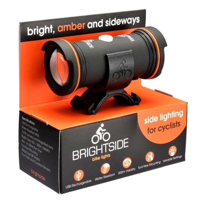 Lumière de vélo compacte Brightside Ambre USB rechargeable 4 modes Montage facile sans