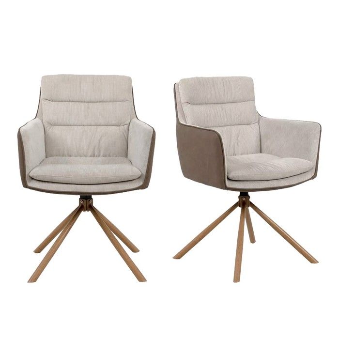 CALICOSY - Lot de 2 Chaises Beiges et Décor Bois L63 cm - Logan - Beige CALICOSY - Lot de 2 Chaises Beiges et Décor Bois L63 cm - Logan - Beige