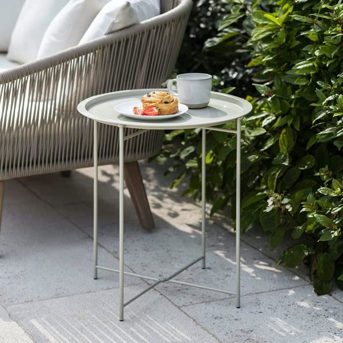 table de bistrot extérieure en acier beige avec pieds pliables top table d’appoint ronde table basse de jardin unique