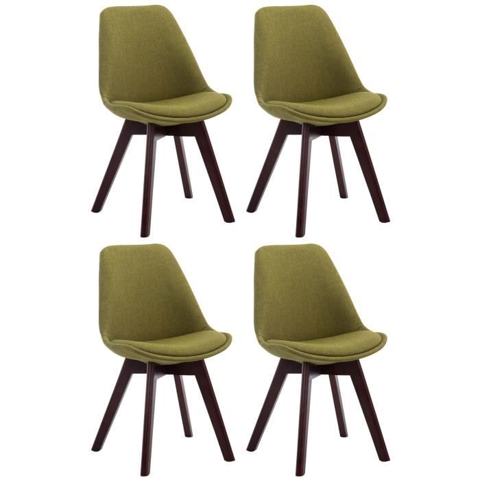 Lot de 4 Chaises Retro Borneo V2 Tissu avec Assise Rembourrés et Pieds en Bois Vert-Noyer