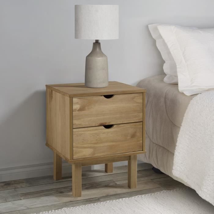 Table de chevet - DUOKON - OTTA - Bois de pin massif - 2 tiroirs - Style scandinave moderne
