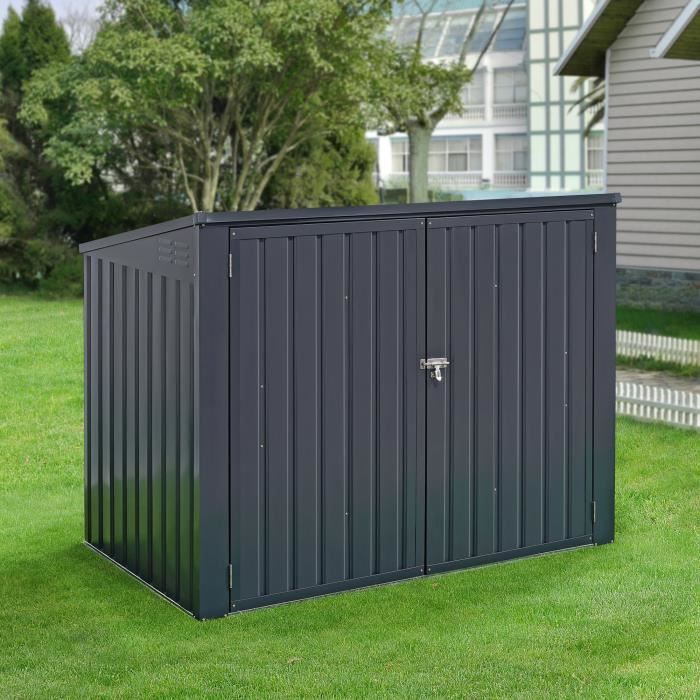 Cache Poubelle Verrouillable Abri de Jardin Polyvalent pour Outils d'Extérieur pour 2 Poubelles de 240 Acier Galvanisé à Chaud 173 x 101 cm - vue 2