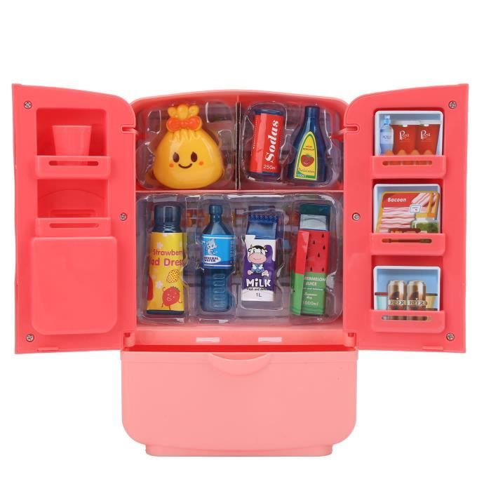 RHNE Simulation Double-Porte Amusant réfrigérateur Cuisine Jouet Intelligent Meubles pour Enfants avec Cuisine Jouet Ensemble Accessoires Rose