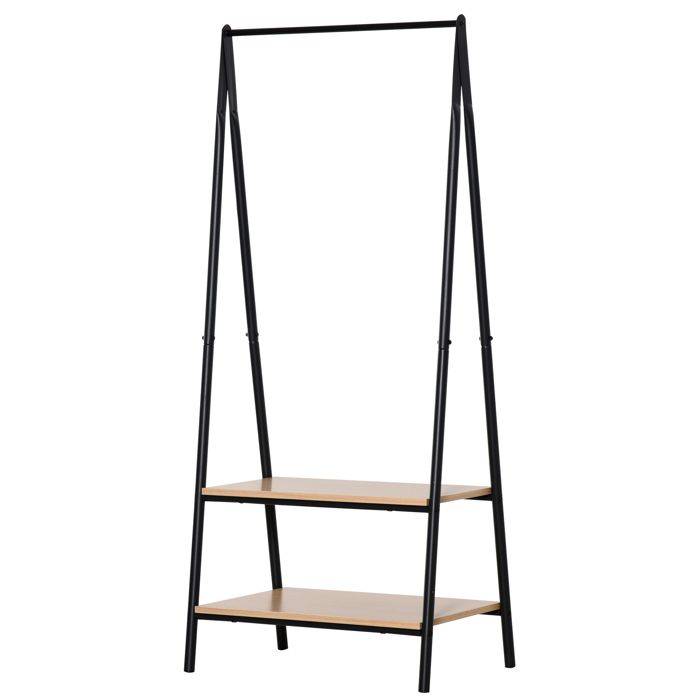Portant à vêtements - HOMCOM - penderie style contemporain triangulaire 2 étagères - MDF acier - 64x43x149cm - noir