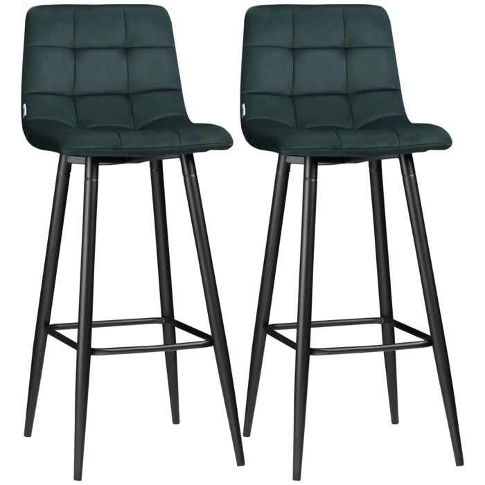 HOMCOM - Tabourets de bar - Velours (100 % polyester) - 42x55x103cm - Vert