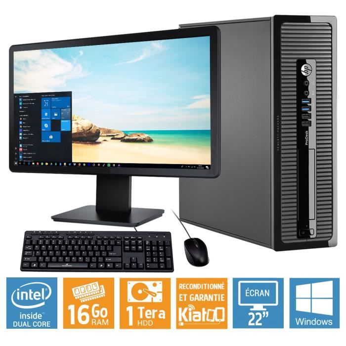 HP - PC Bureau ProDesk 400 G1 - Pentium Dual Core - RAM 16 Go - Stockage 1 To HDD - 22 pouces - Windows 8 - Reconditionné - Hewlett packard