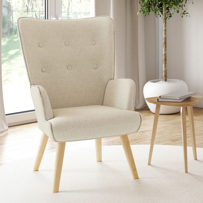 IDMARKET Fauteuil scandinave IVAR en tissu beige IDMARKET Fauteuil scandinave IVAR en tissu beige