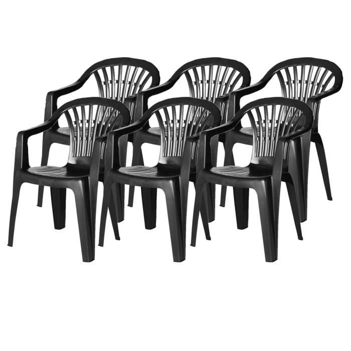 Lot 6 chaises de jardin empilable en résine coloris gris anthracite-Longueur 57 x Profondeur 57 x Hauteur 80 cm -JUANIO