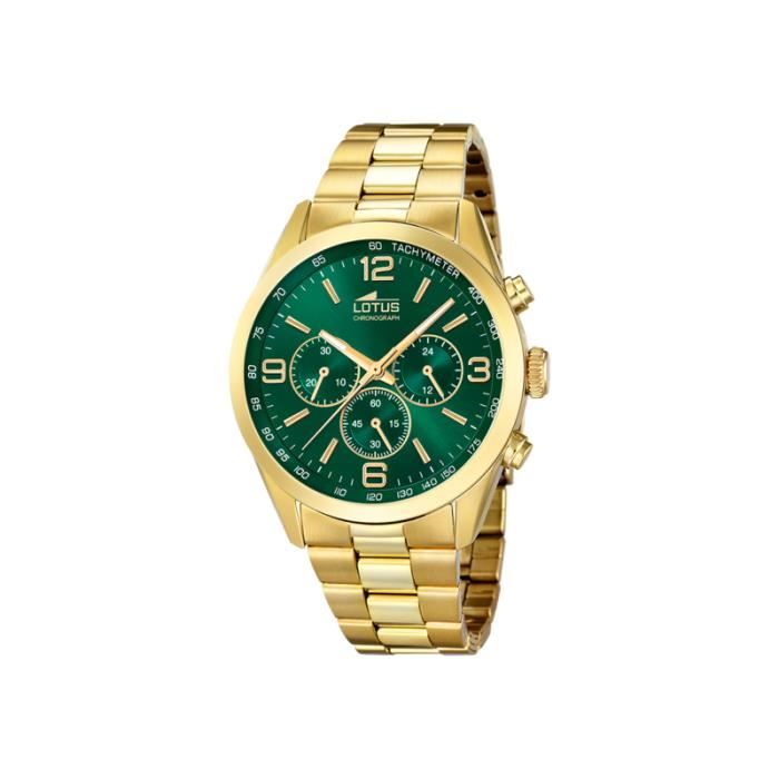Montre LOTUS 18153/B Acier Doré Cadran Vert Chronographe Étanchéité 5 ATM Doré, Vert